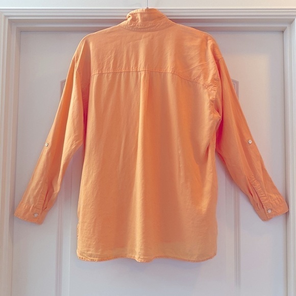 J.jill Tencel Lyocell Blouse Shirt Womens M Orange Coastal grandma Lagenlook - Picture 2 of 9
